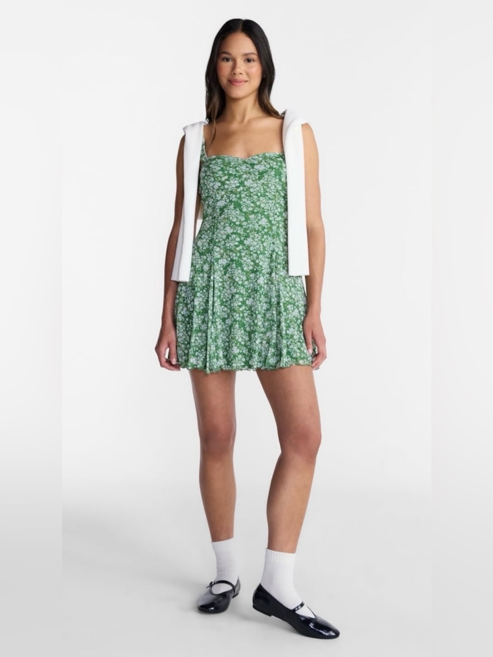 No Boundaries Green Floral Mesh Fit And Flare Mini Dress